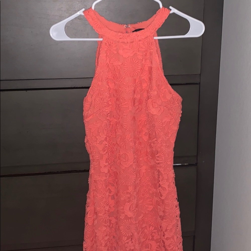 Lulu’s Peach/Orange Lace Mini Body Fit Mini Dress